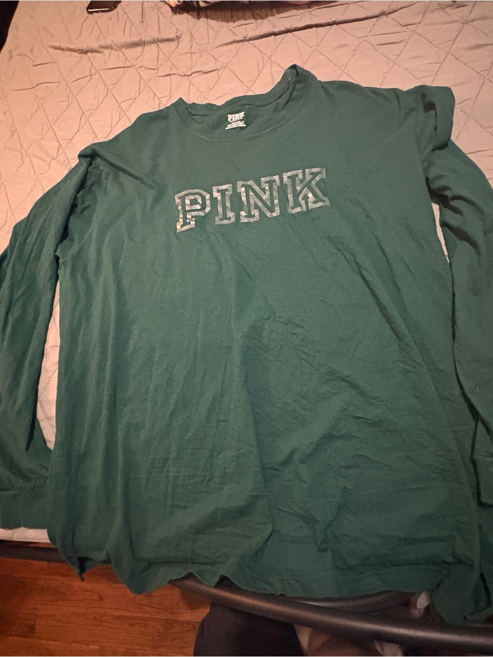 PINK Victoria's Secret Green Long Sleeve Crew Tee